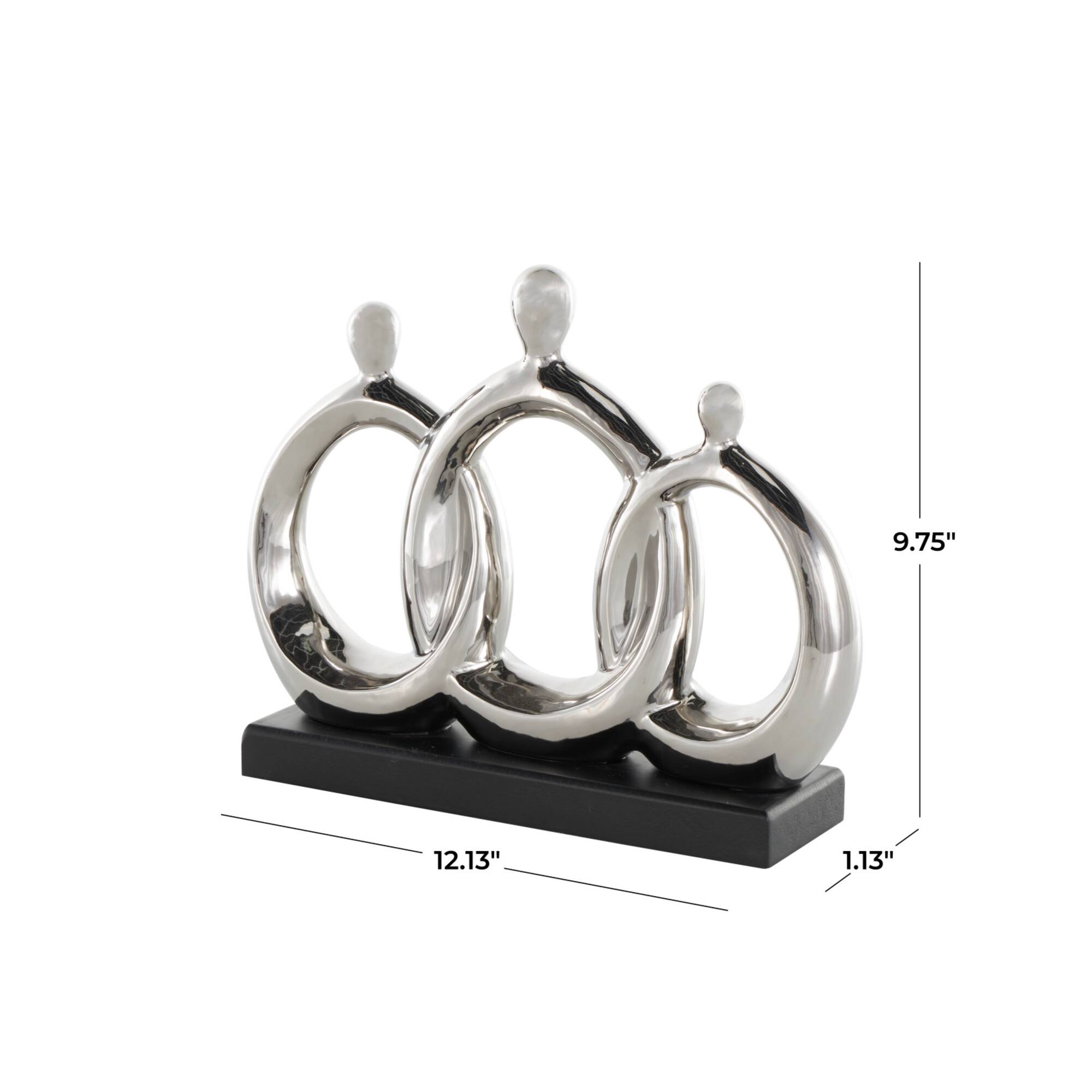 12" Silver Abstract Family Figures Decorative Sculpture with Black Rectangular Base